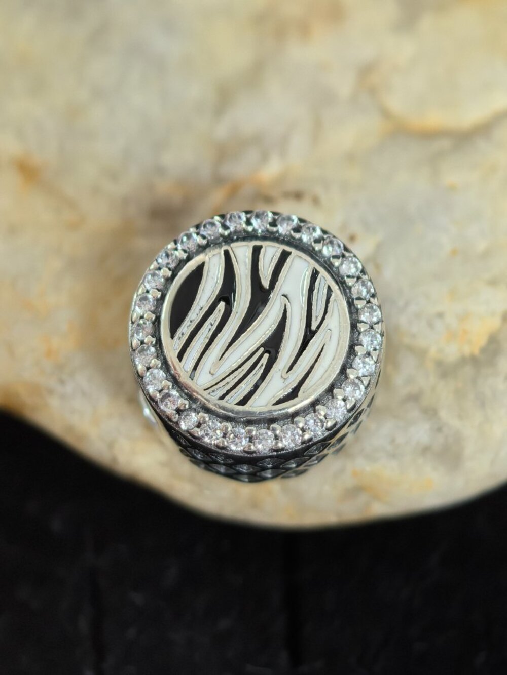 Pandora Black Zebra Print Button Charm Pendant, S925 Silver Jewelry (Women's)